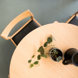 wood and black table