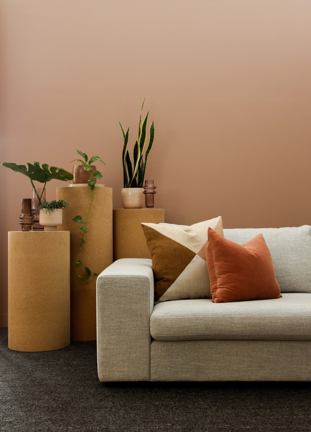 sofa with orange cushions